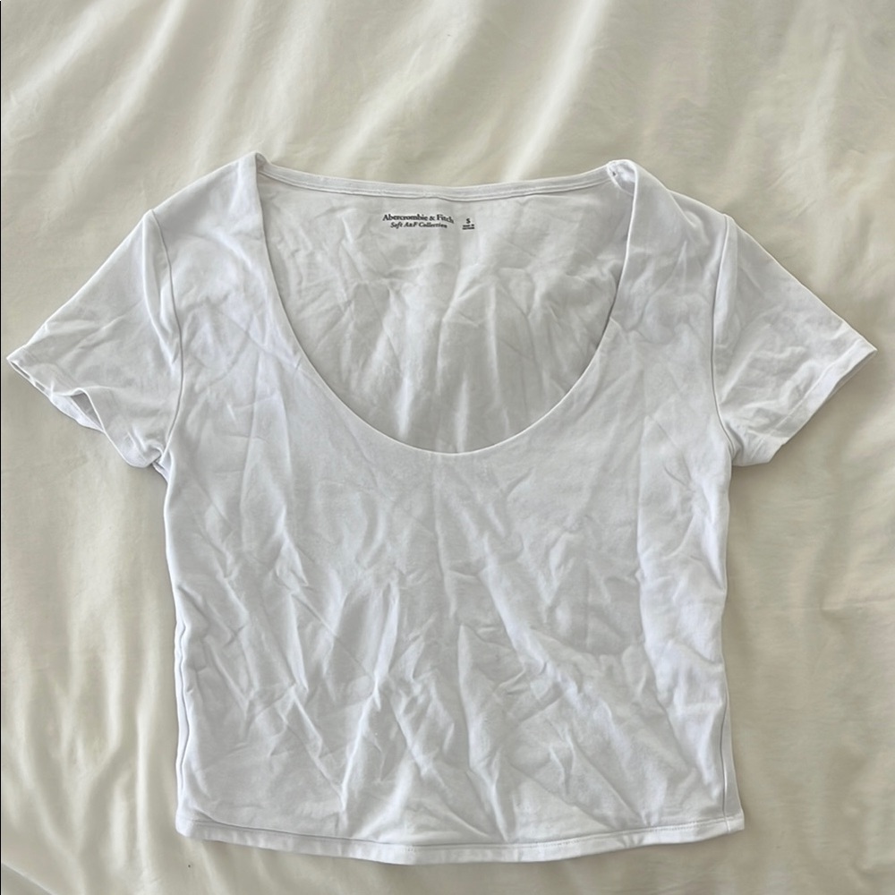 Abercrombie & Fitch White Fitted Crop Soft Ballerina Top